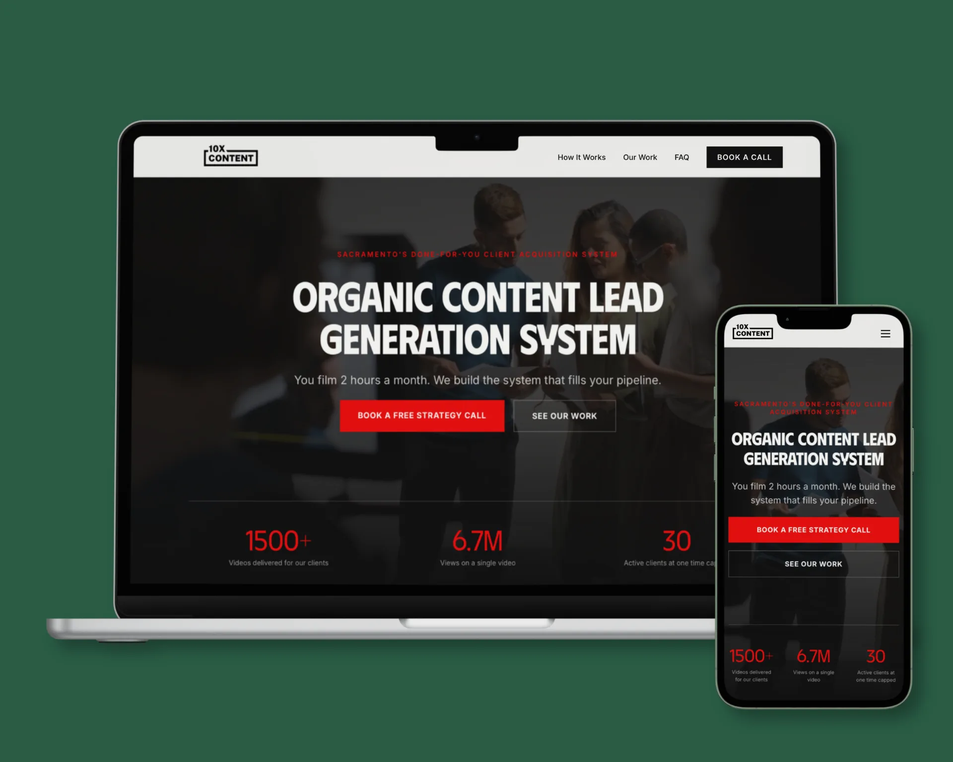 10X Content website designed by UncleTuna — Content marketing agency with bold dark aesthetic, stats showcase, and lead generation system.